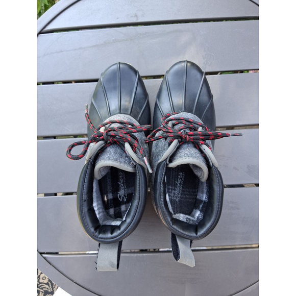 EUC Women's Skechers Black Grey Quilted Duck Winter Rain Boots US 8 - Picture 6 of 13